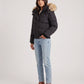 Short Puffer Jacket with Faux Fur Hood and Poppers