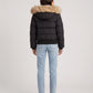 Short Puffer Jacket with Faux Fur Hood and Poppers