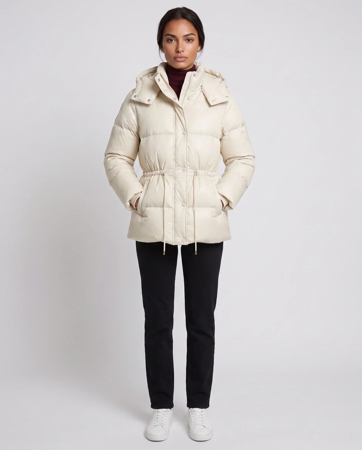 Short Puffer Jacket with Hood and Elasticated Waist