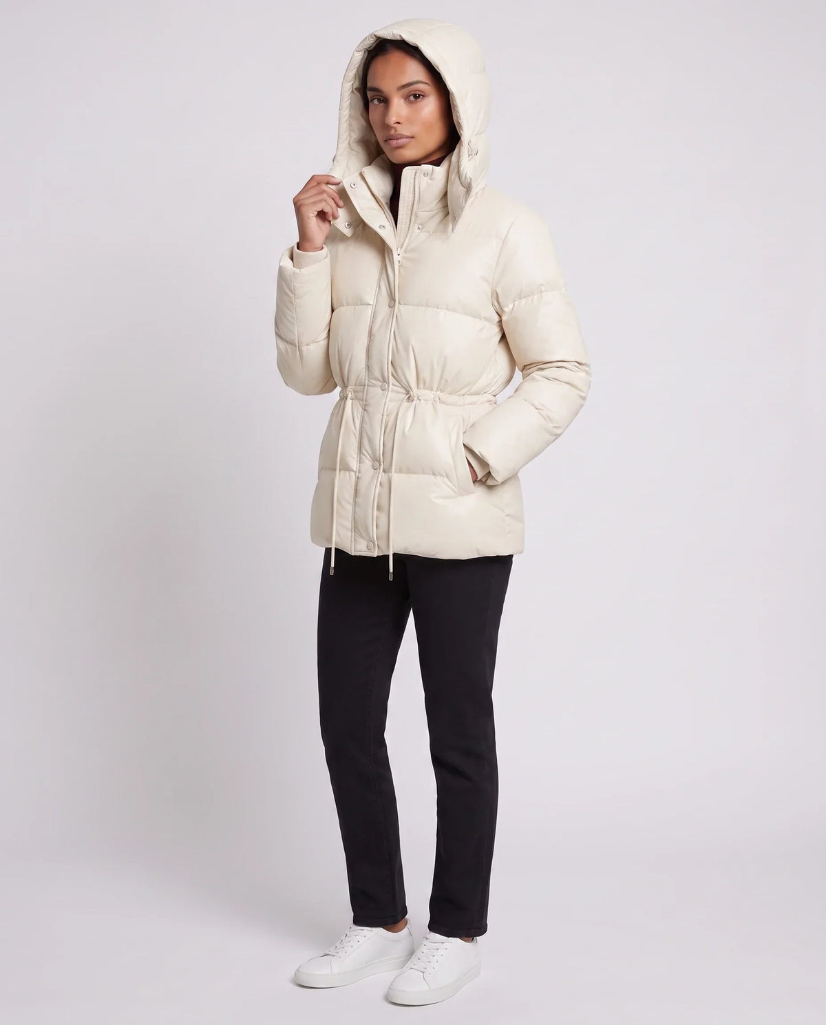 Short Puffer Jacket with Hood and Elasticated Waist