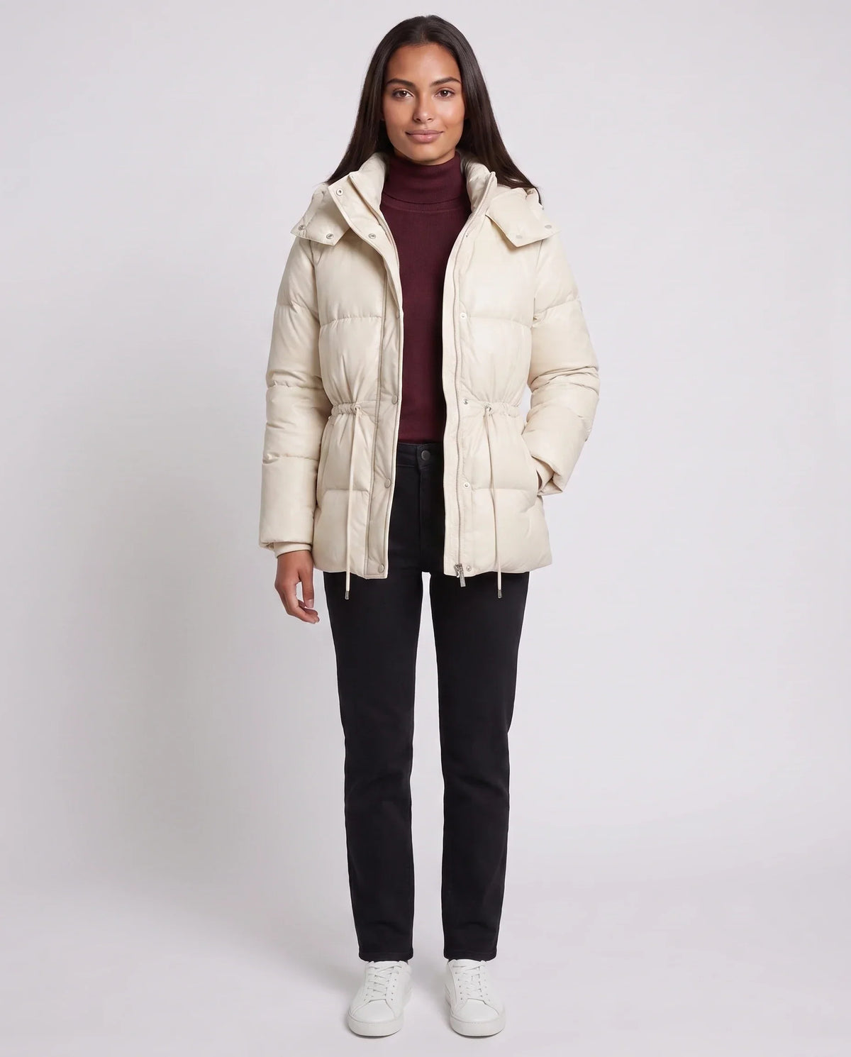 Short Puffer Jacket with Hood and Elasticated Waist