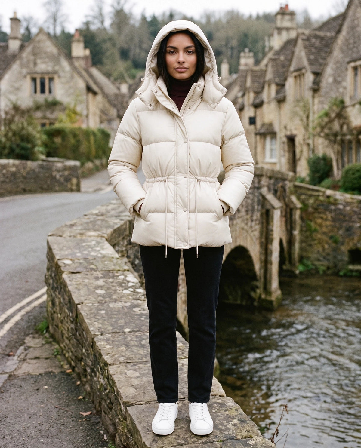 Short Puffer Jacket with Hood and Elasticated Waist