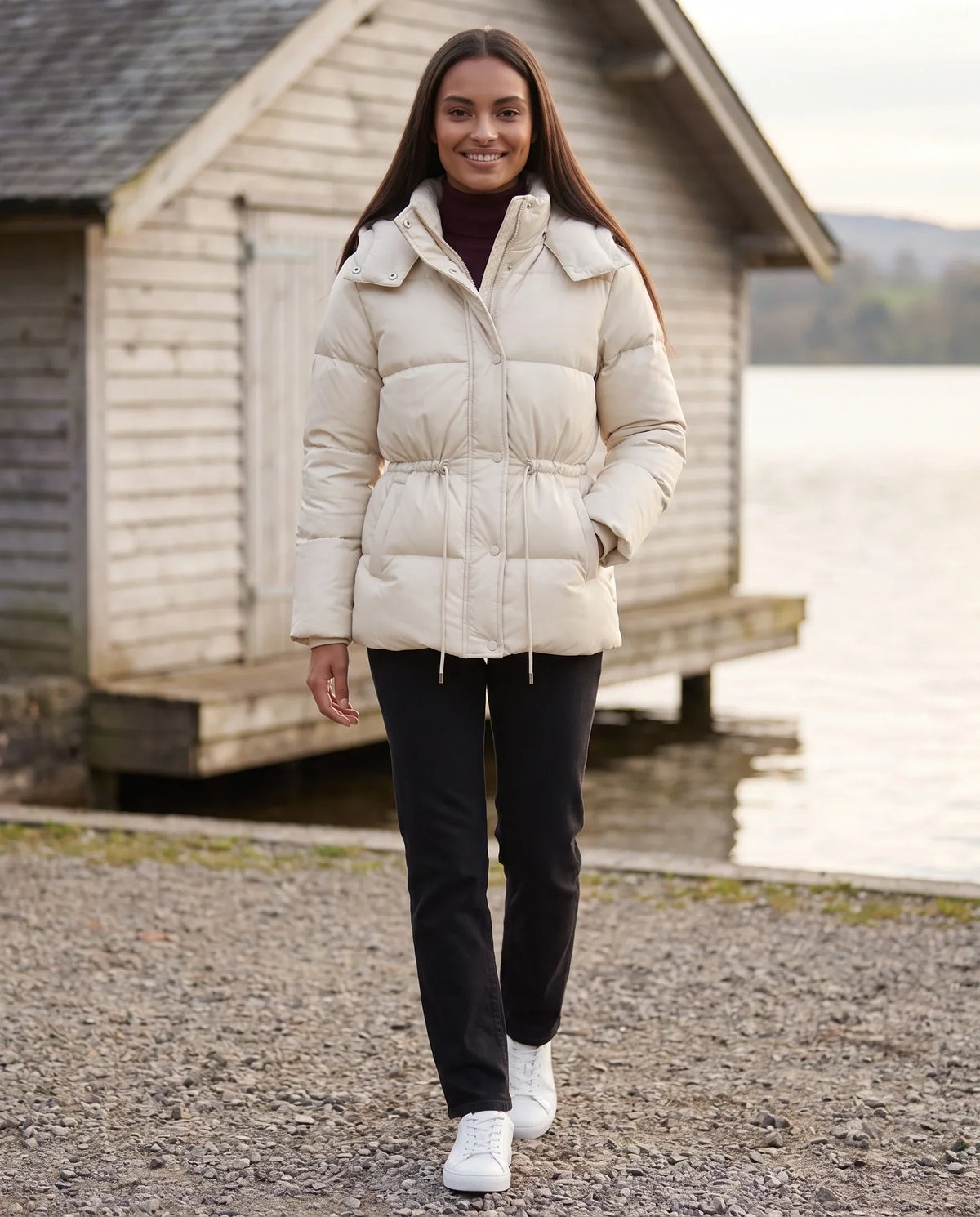 Short Puffer Jacket with Hood and Elasticated Waist