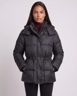 Short Puffer Jacket with Hood and Elasticated Waist