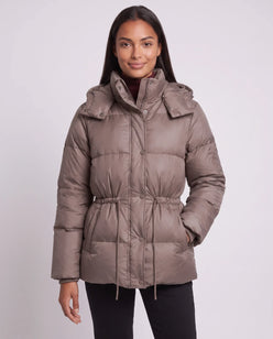 Short Puffer Jacket with Hood and Elasticated Waist