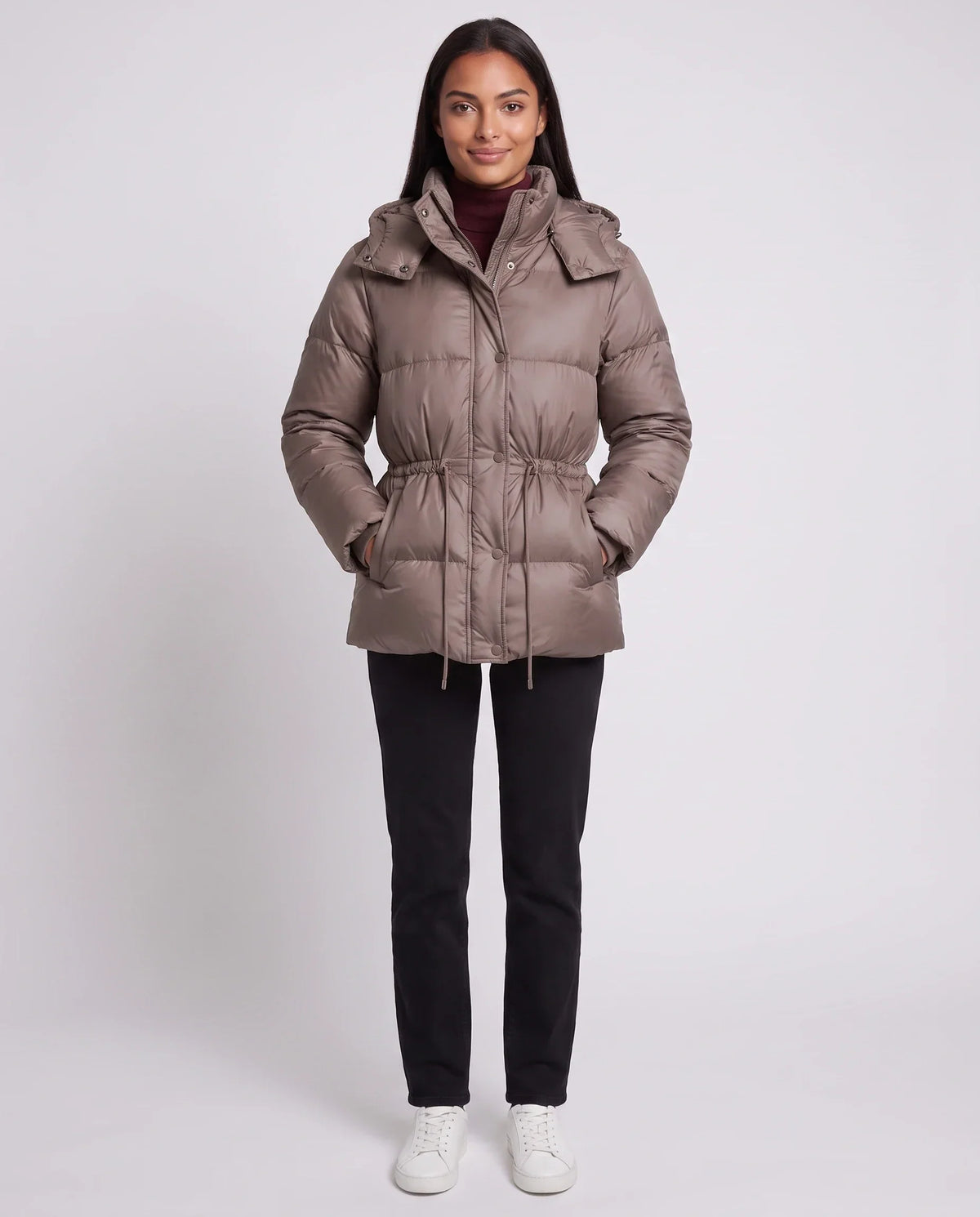Short Puffer Jacket with Hood and Elasticated Waist