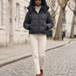 Short Oversized Marl Puffer Jacket with Detachable Hood