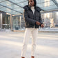 Short Oversized Marl Puffer Jacket with Detachable Hood