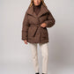 Oversized Mid-Thigh Puffer Jacket with Shawl Collar and Belt