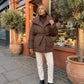 Oversized Mid-Thigh Puffer Jacket with Shawl Collar and Belt