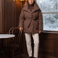 Oversized Mid-Thigh Puffer Jacket with Shawl Collar and Belt