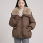 Short Puffer Jacket with Faux Fur Collar