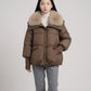 Short Puffer Jacket with Faux Fur Collar