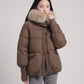 Short Puffer Jacket with Faux Fur Collar