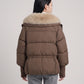 Short Puffer Jacket with Faux Fur Collar