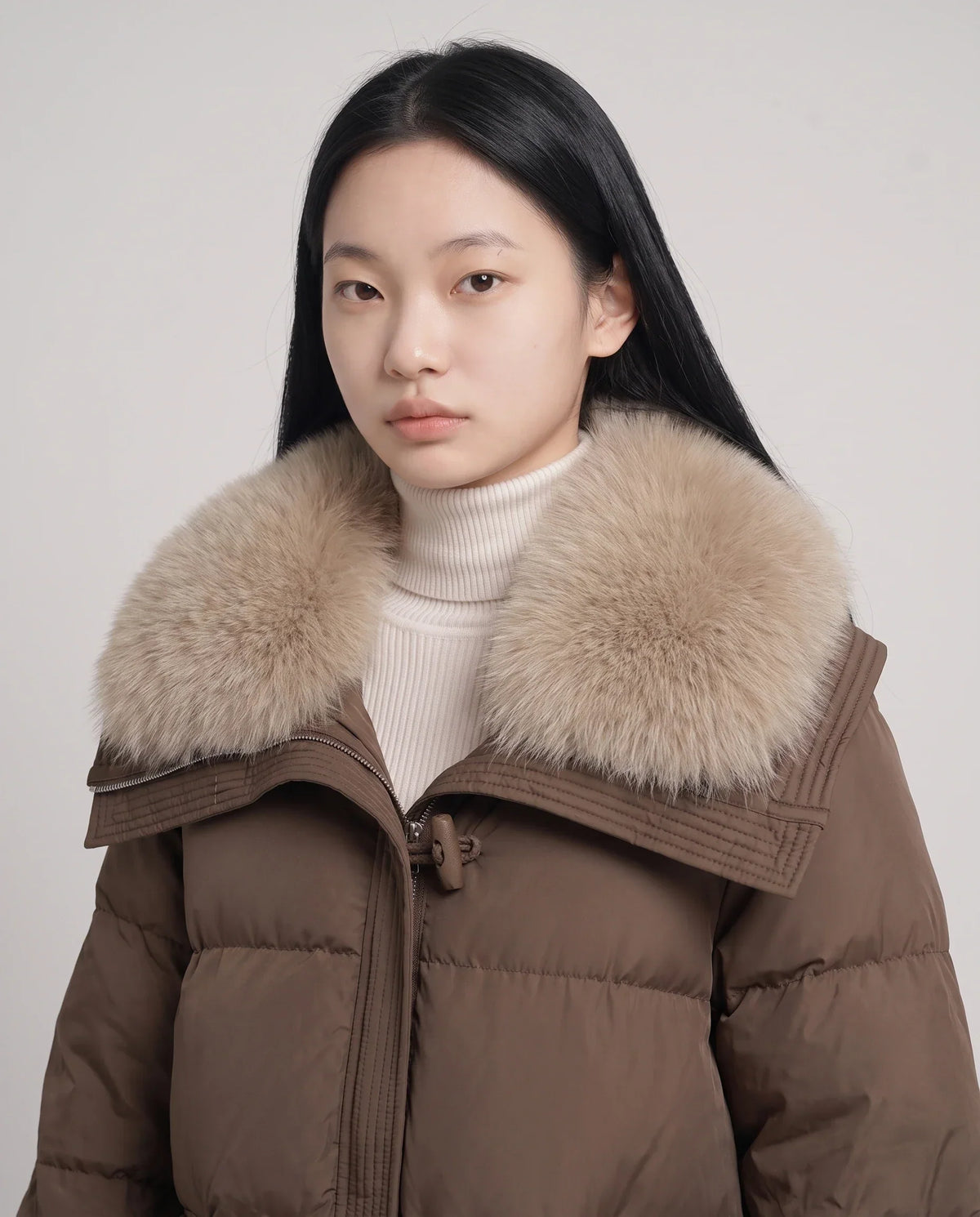 Short Puffer Jacket with Faux Fur Collar