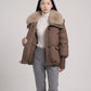 Short Puffer Jacket with Faux Fur Collar