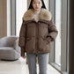 Short Puffer Jacket with Faux Fur Collar