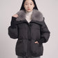 Short Puffer Jacket with Faux Fur Collar