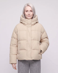 Cropped Velvet Hooded Puffer Jacket
