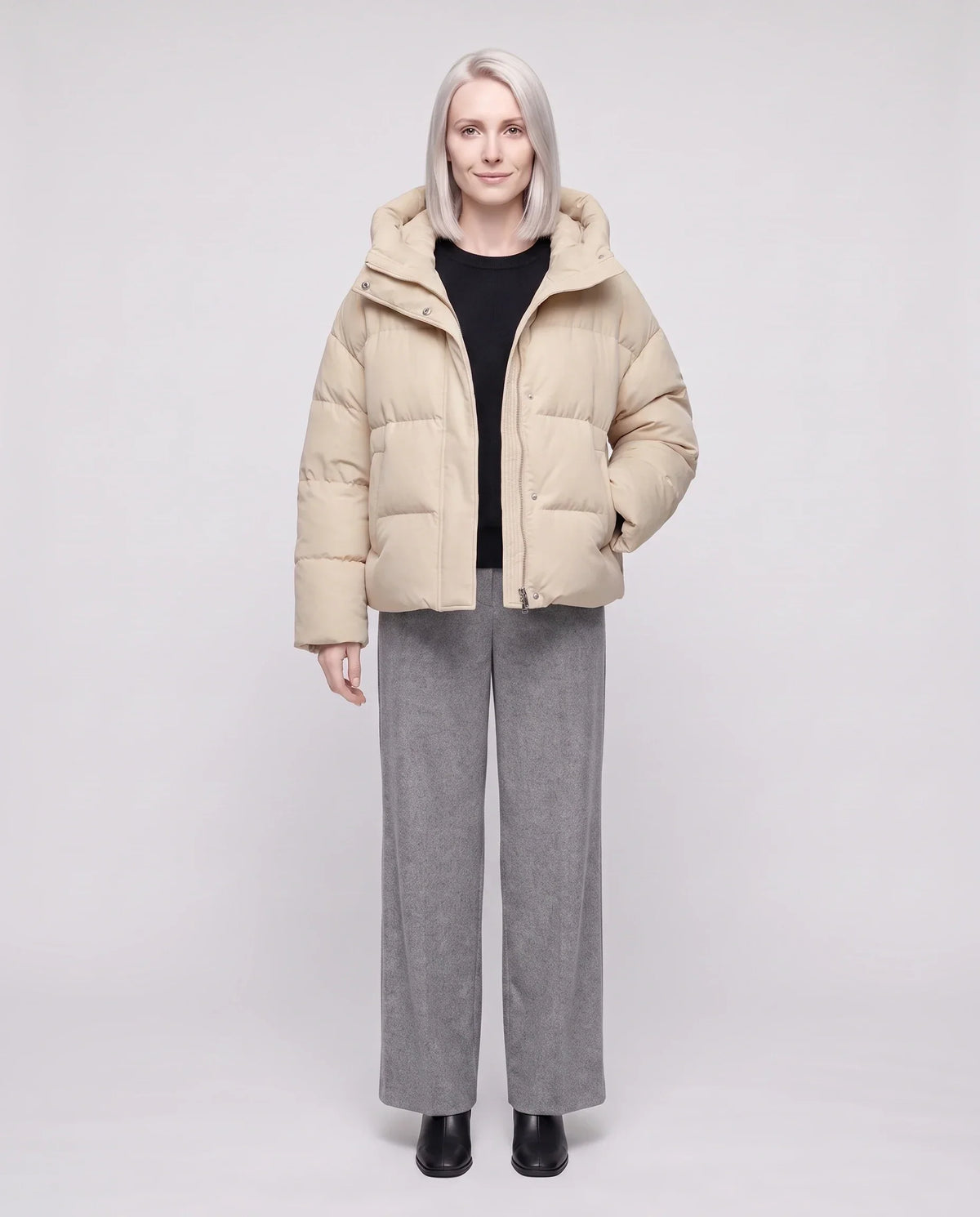 Cropped Velvet Hooded Puffer Jacket