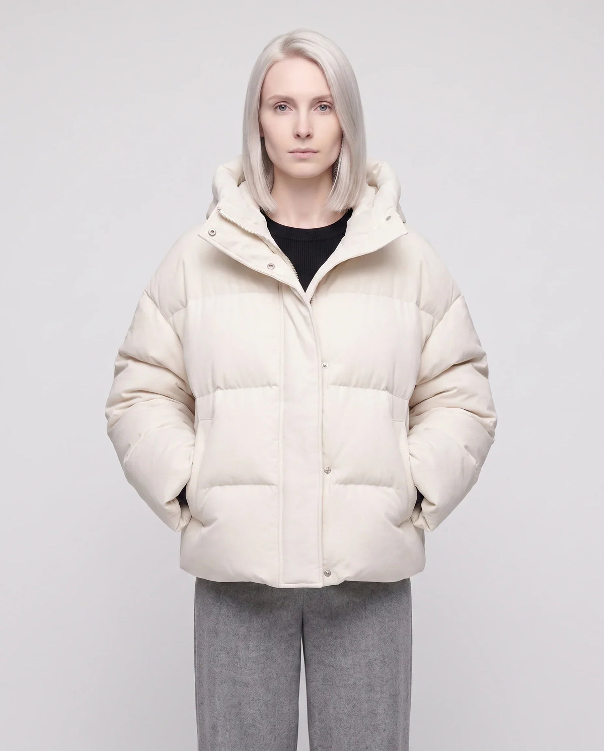 Cropped Velvet Hooded Puffer Jacket