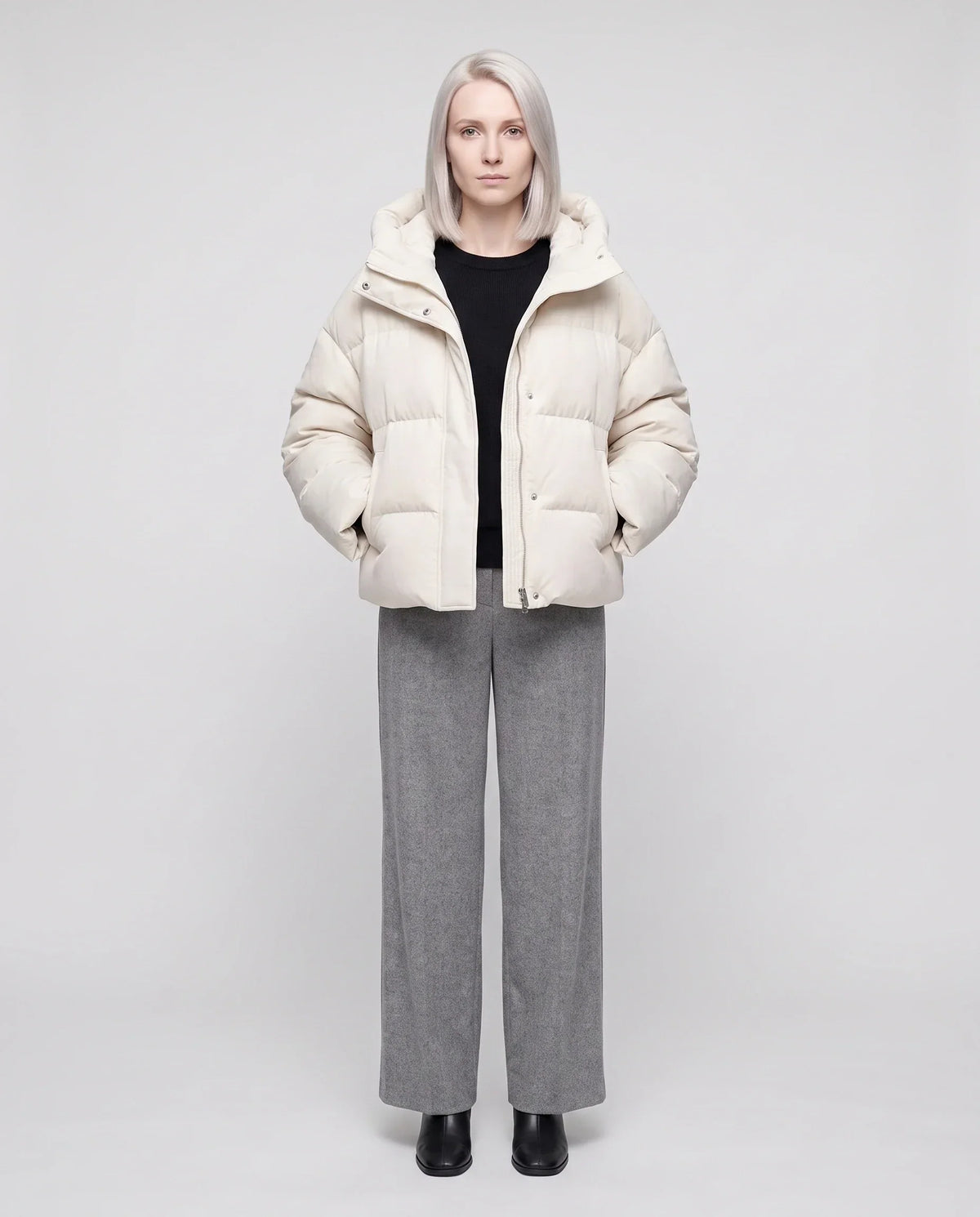 Cropped Velvet Hooded Puffer Jacket