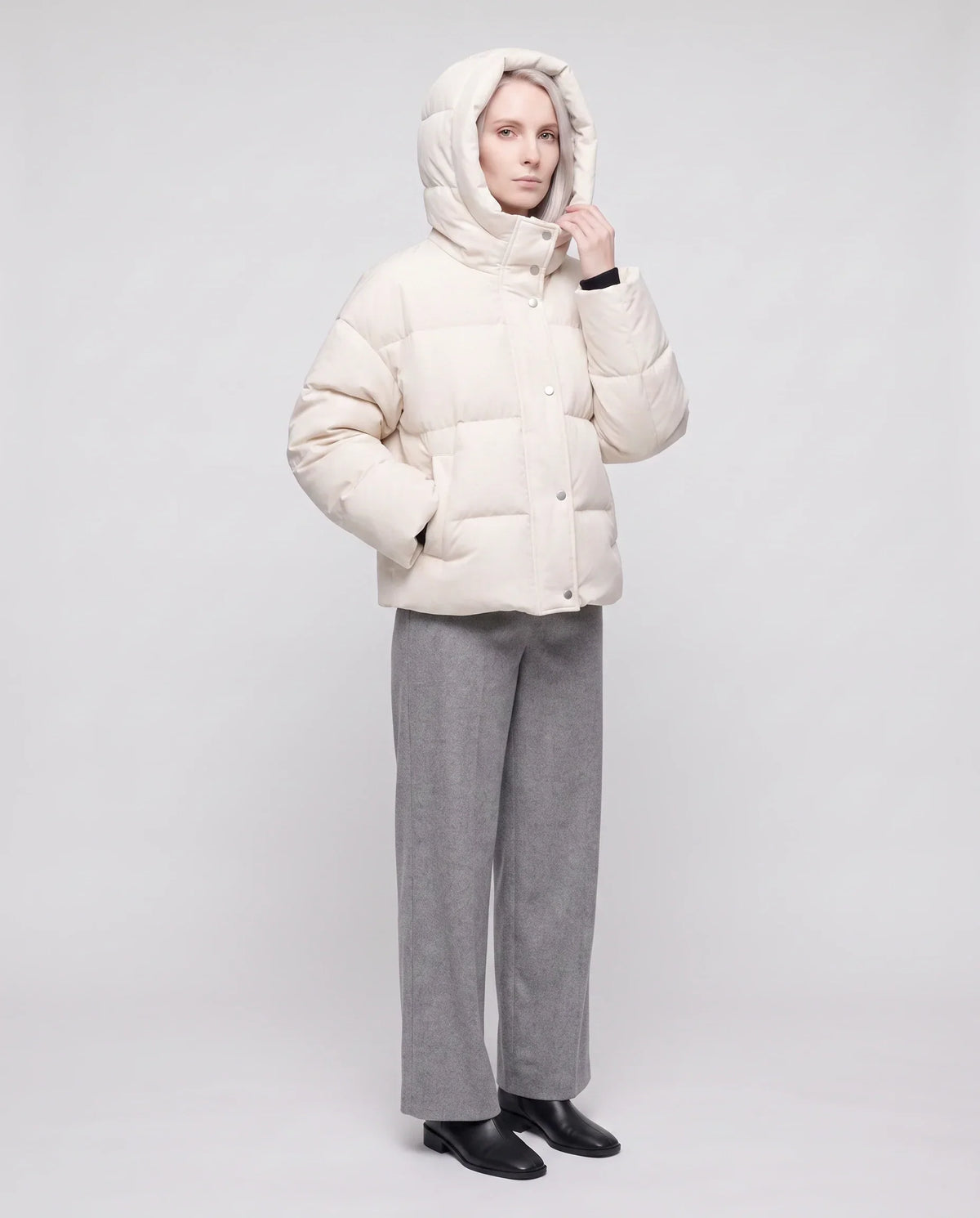 Cropped Velvet Hooded Puffer Jacket