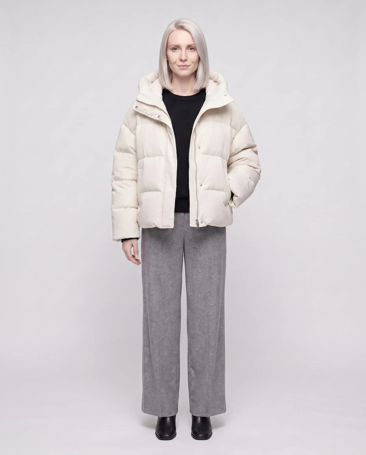 Cropped Velvet Hooded Puffer Jacket