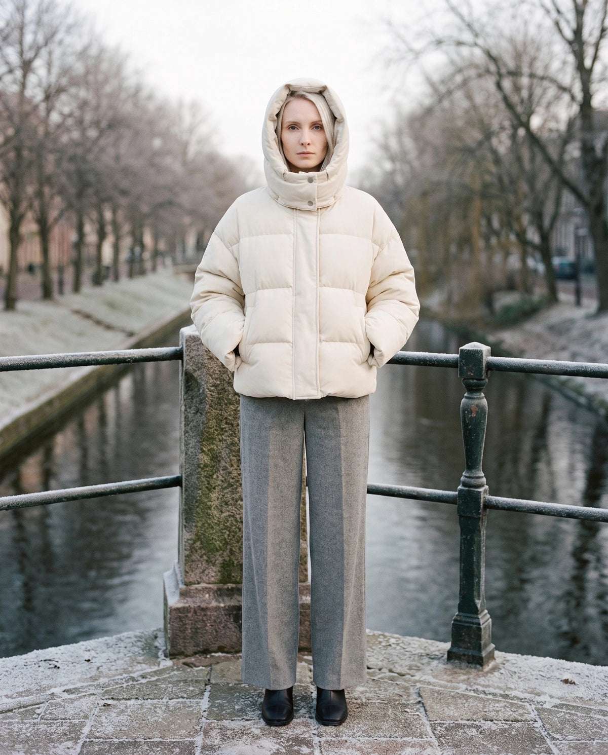 Cropped Velvet Hooded Puffer Jacket