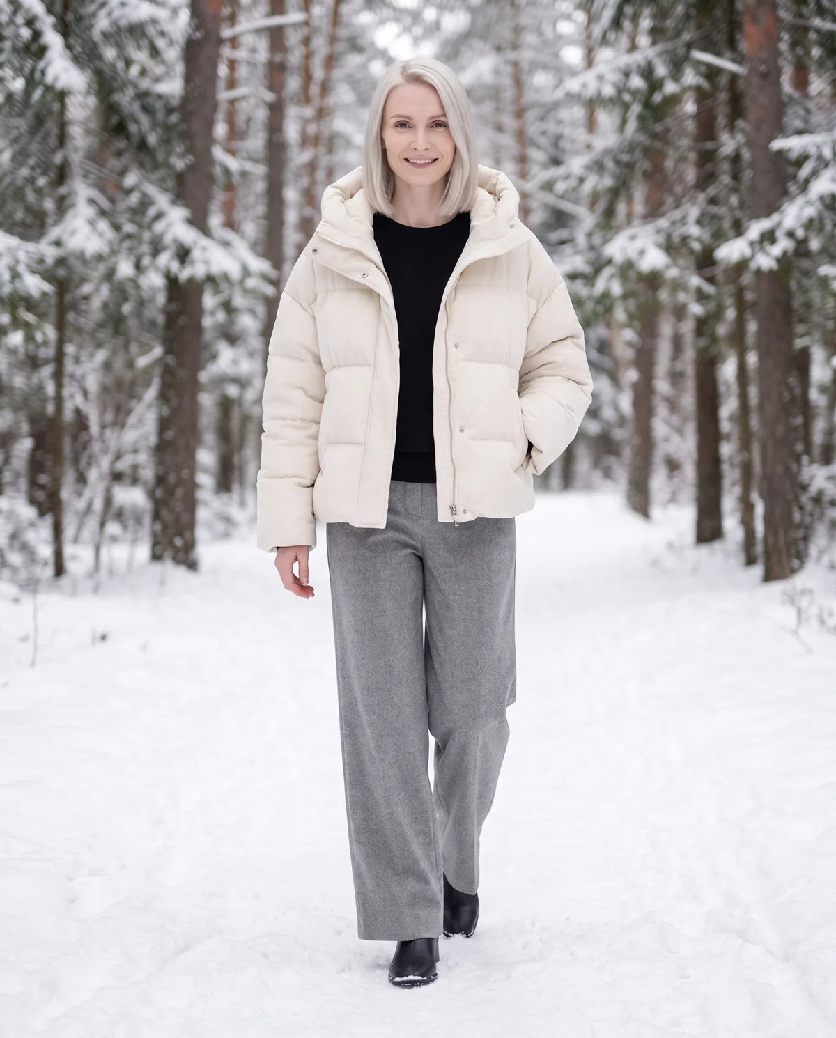 Cropped Velvet Hooded Puffer Jacket
