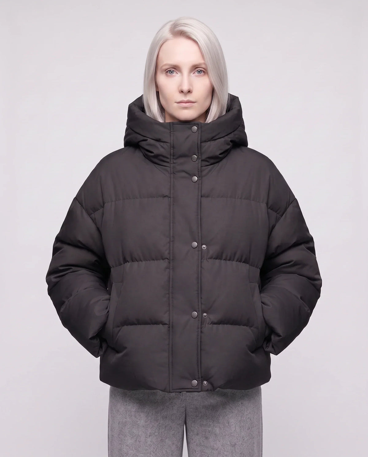 Cropped Velvet Hooded Puffer Jacket