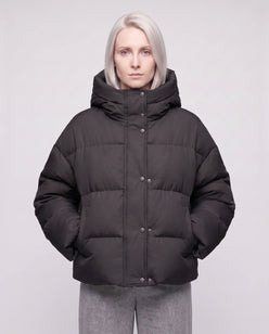 Cropped Velvet Hooded Puffer Jacket