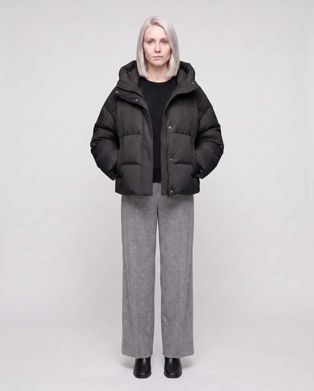 Cropped Velvet Hooded Puffer Jacket