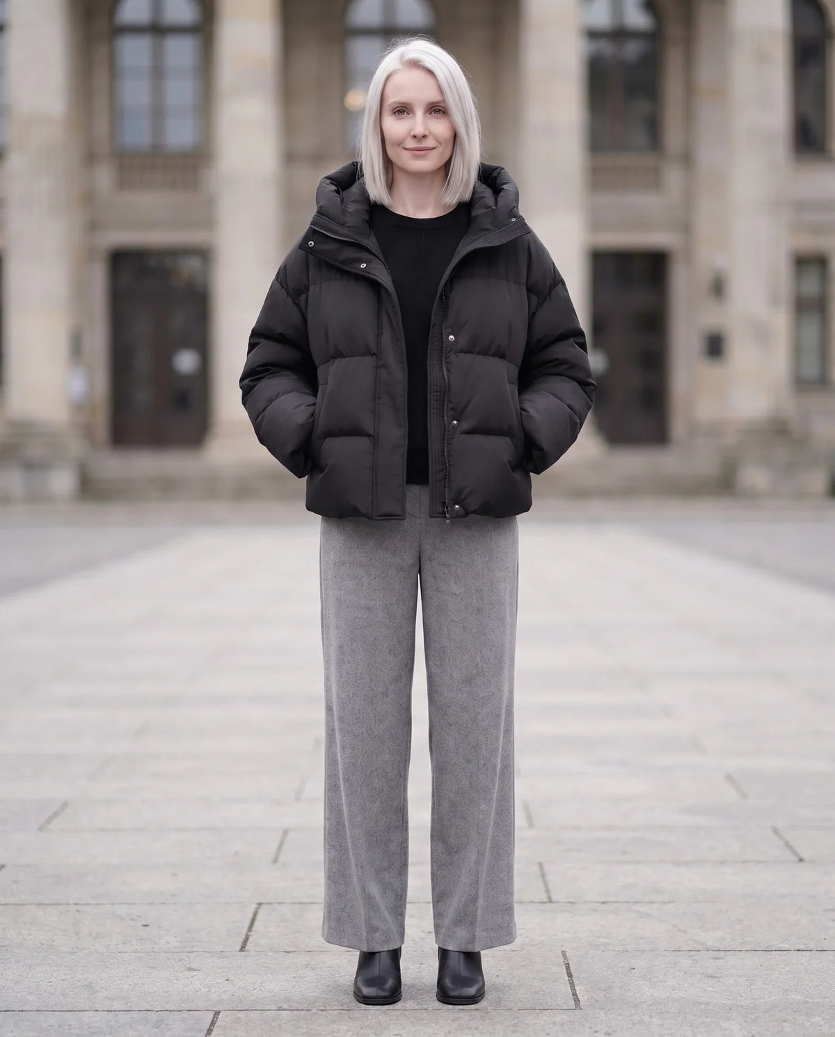 Cropped Velvet Hooded Puffer Jacket