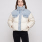 Short Oversized Puffer Jacket with Denim Panels