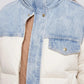 Short Oversized Puffer Jacket with Denim Panels