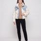 Short Oversized Puffer Jacket with Denim Panels