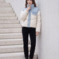 Short Oversized Puffer Jacket with Denim Panels