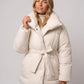 Oversized Mid-Thigh Puffer Jacket with Shawl Collar and Belt