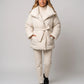 Oversized Mid-Thigh Puffer Jacket with Shawl Collar and Belt