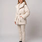Oversized Mid-Thigh Puffer Jacket with Shawl Collar and Belt