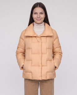 Short Puffer Jacket with Large Collar and Box Quilting