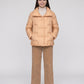 Short Puffer Jacket with Large Collar and Box Quilting
