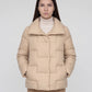Short Puffer Jacket with Large Collar and Box Quilting