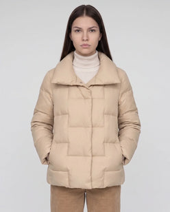 Short Puffer Jacket with Large Collar and Box Quilting