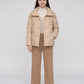 Short Puffer Jacket with Large Collar and Box Quilting