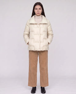 Short Puffer Jacket with Large Collar and Box Quilting