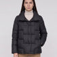 Short Puffer Jacket with Large Collar and Box Quilting