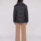Short Puffer Jacket with Large Collar and Box Quilting
